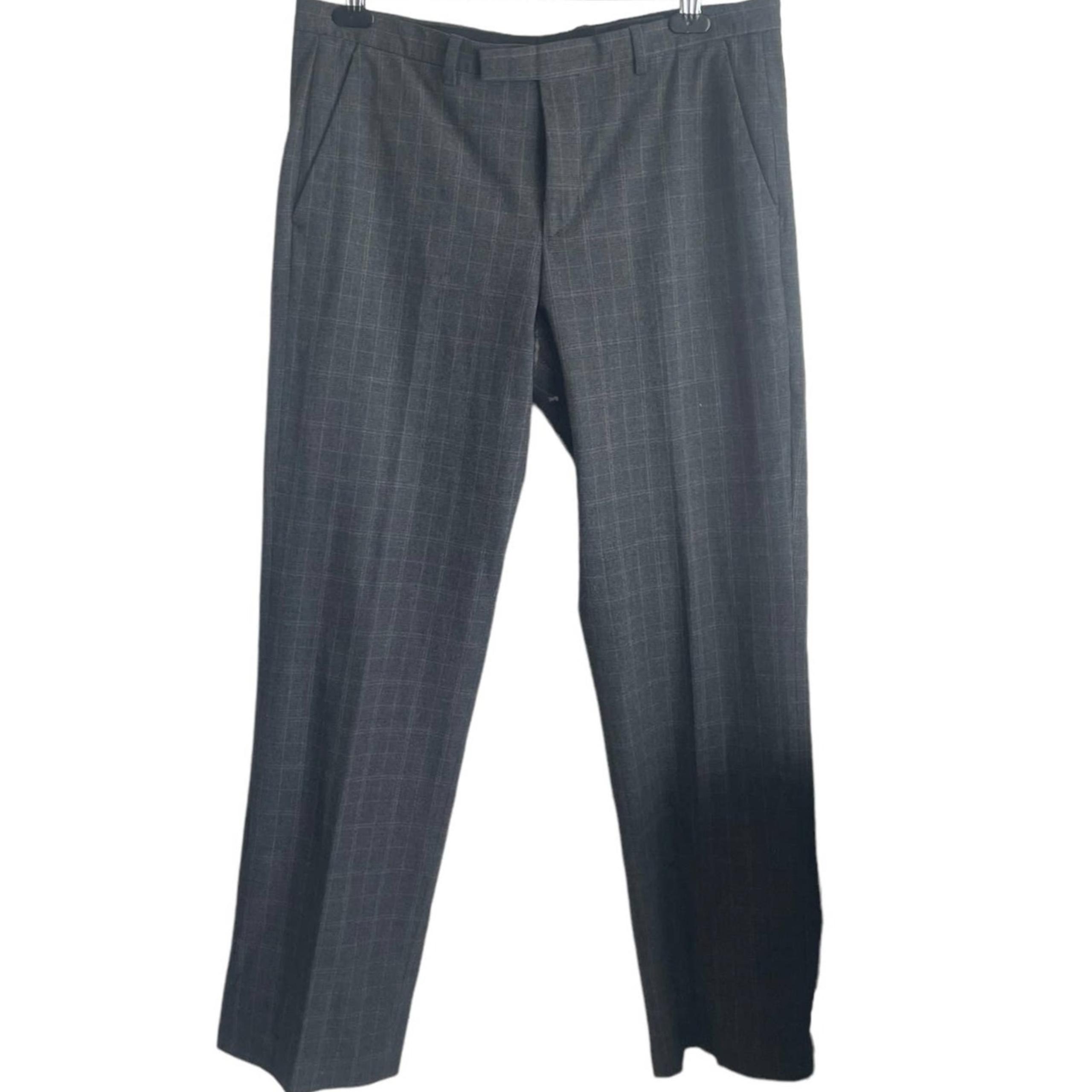 French Connection Mens Pants 34 Gray Plaid Lined Dress Trousers Slacks Office