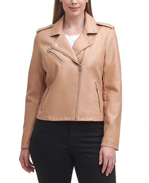 LEVIS Plus Size Trendy Faux Nude Leather Moto Jacket 1X