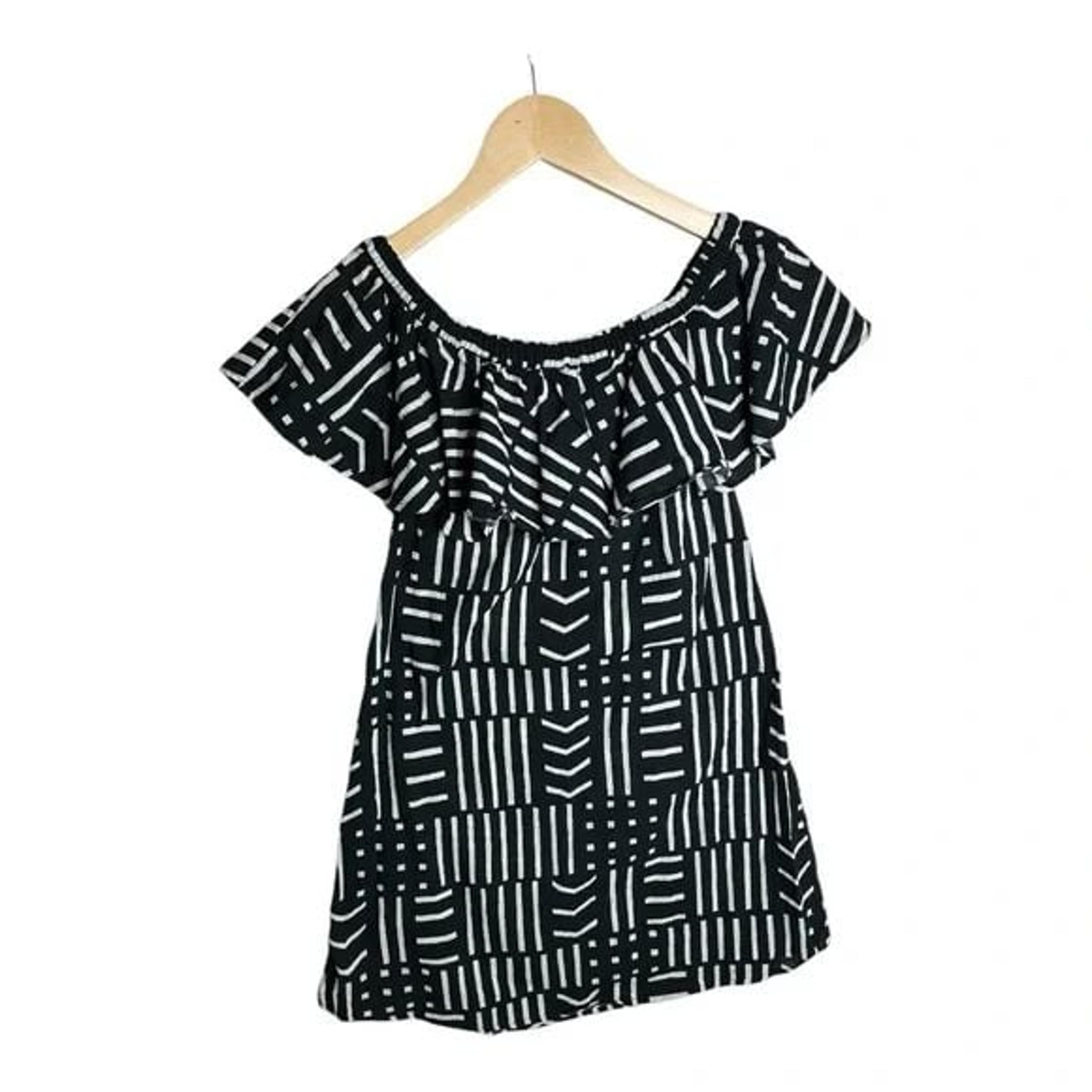 Madewell Women's Rio Cotton Off Shoulder Arrow Grid Mini Dress Size XXS