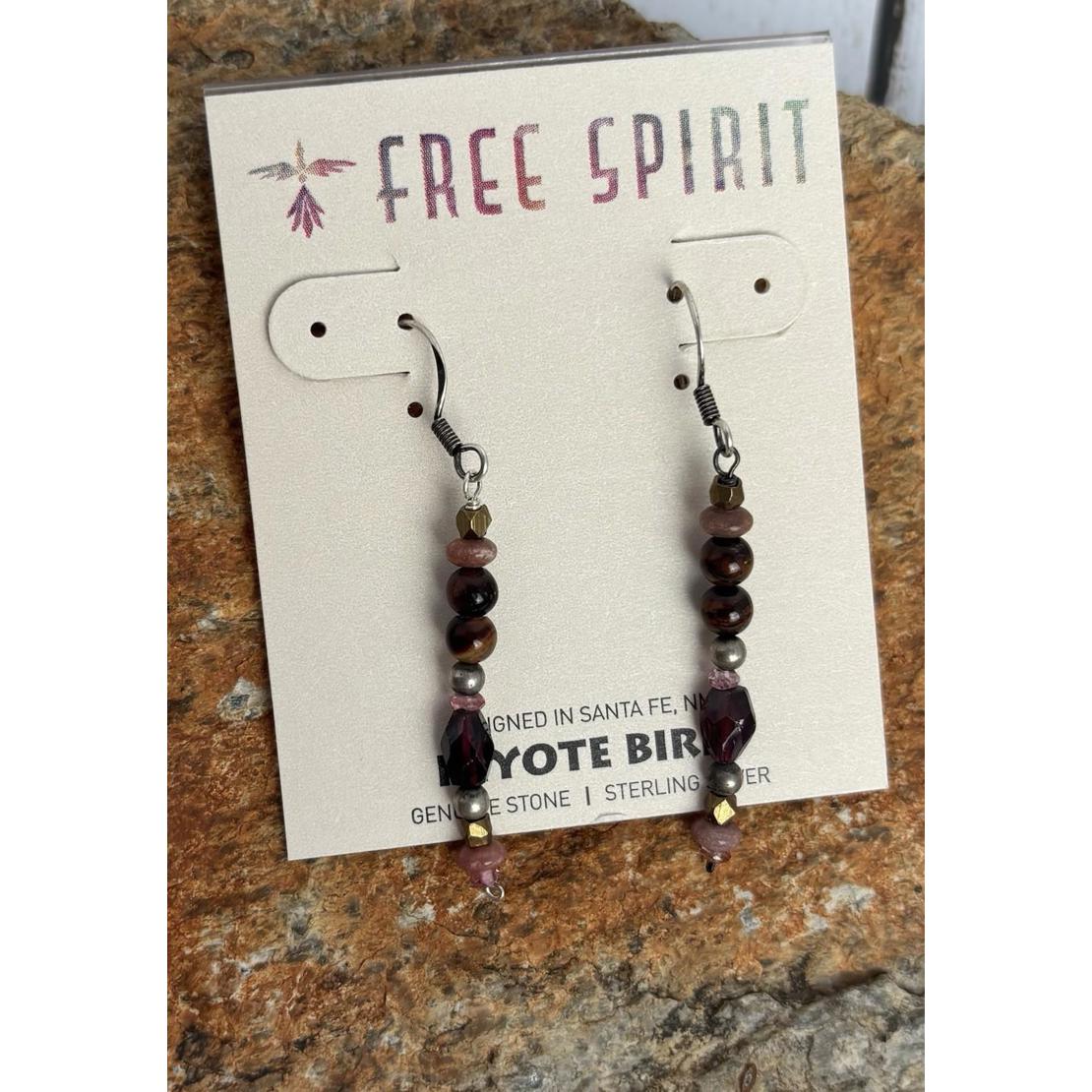 Peyote Bird Sterling Garnet Tiger Eye Copper Earrings J095