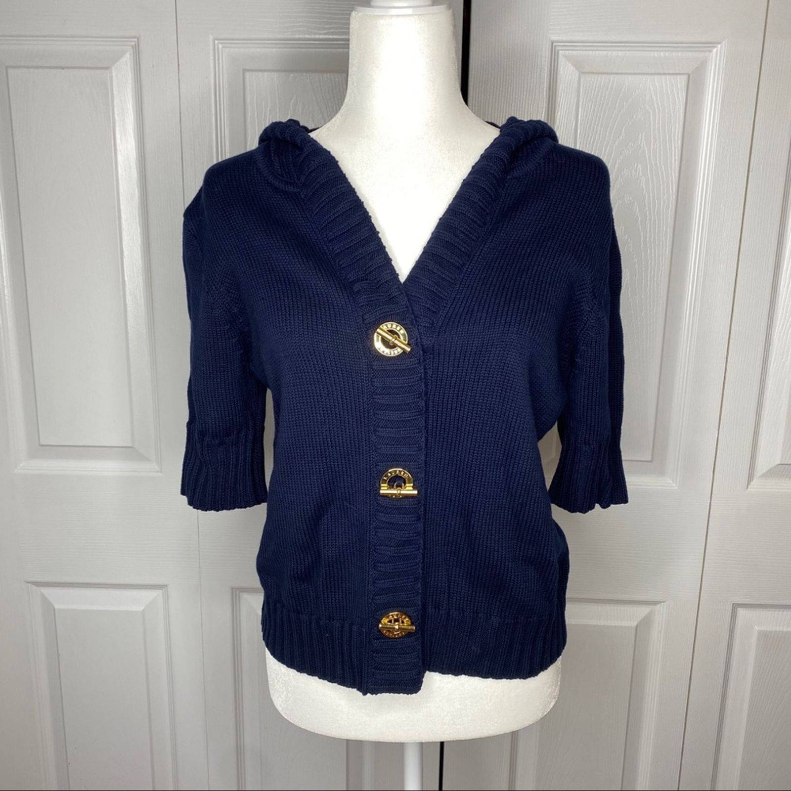 LRL Half Sleeve Hooded Sweater Navy Gold