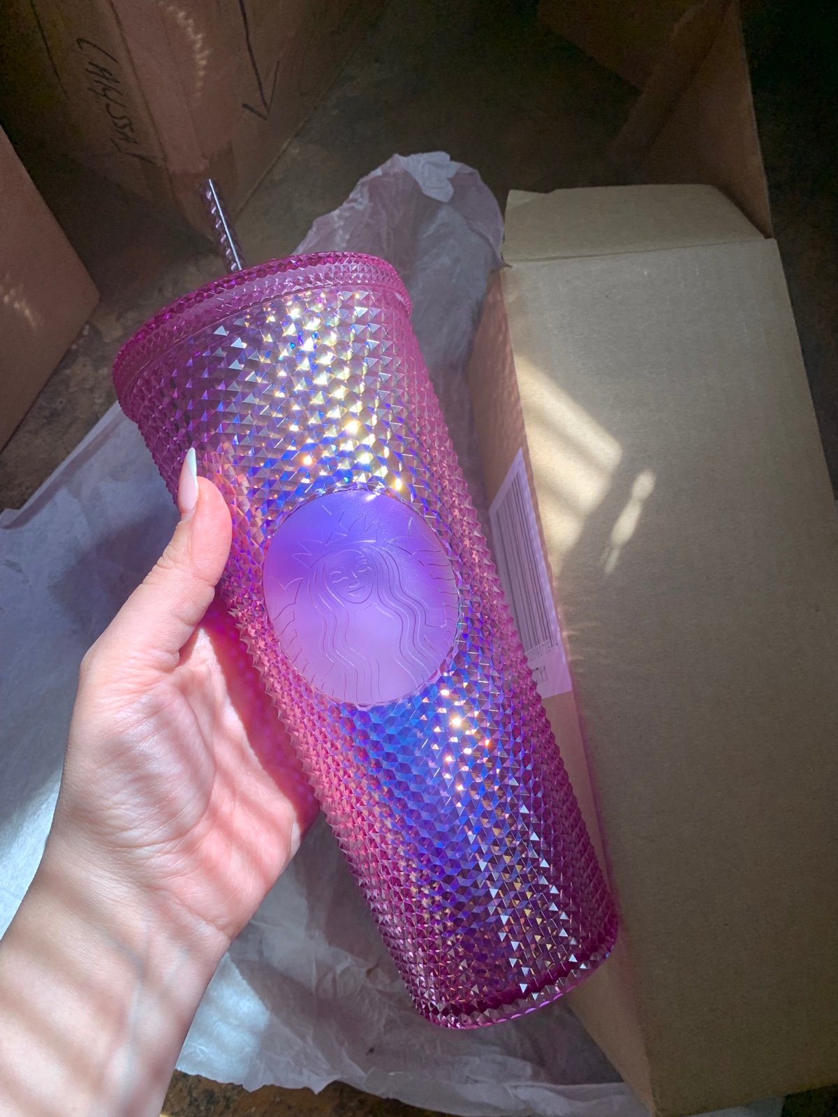 Starbucks Walt Disney World 50th Anniversary Pink Purple Iridescent Studded Cup