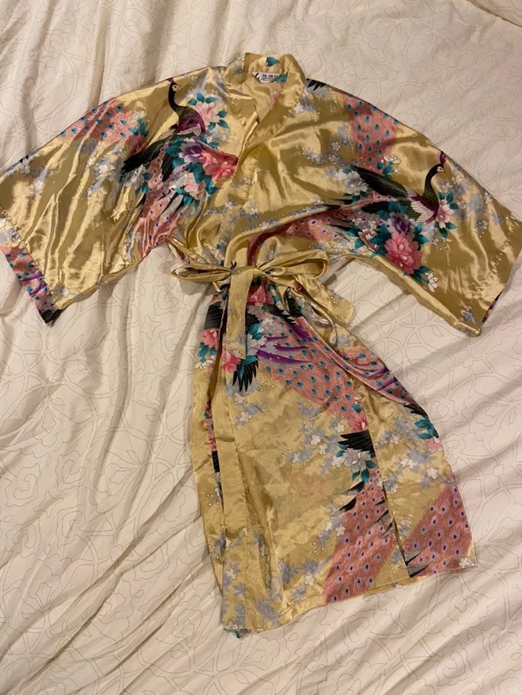 Yellow silk kimono robe
