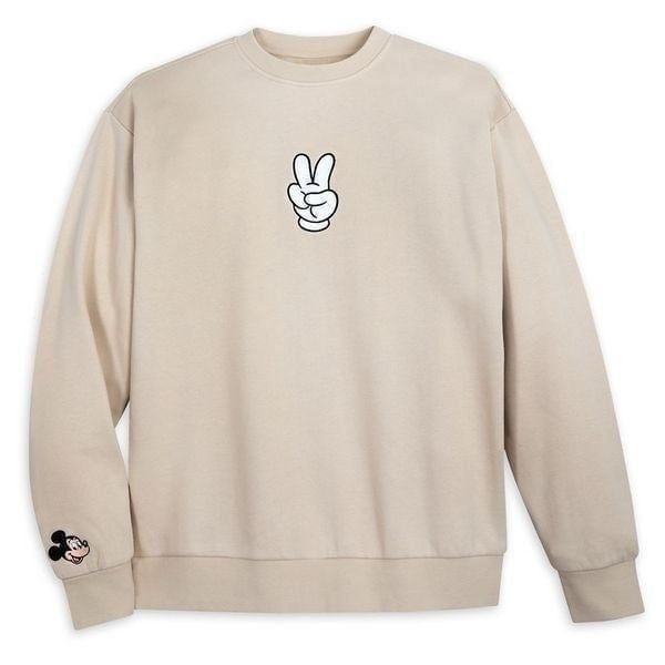 Mickey Mouse Peace Sign Pullover Sweatshirt Adults Disney XS NWT Beige
