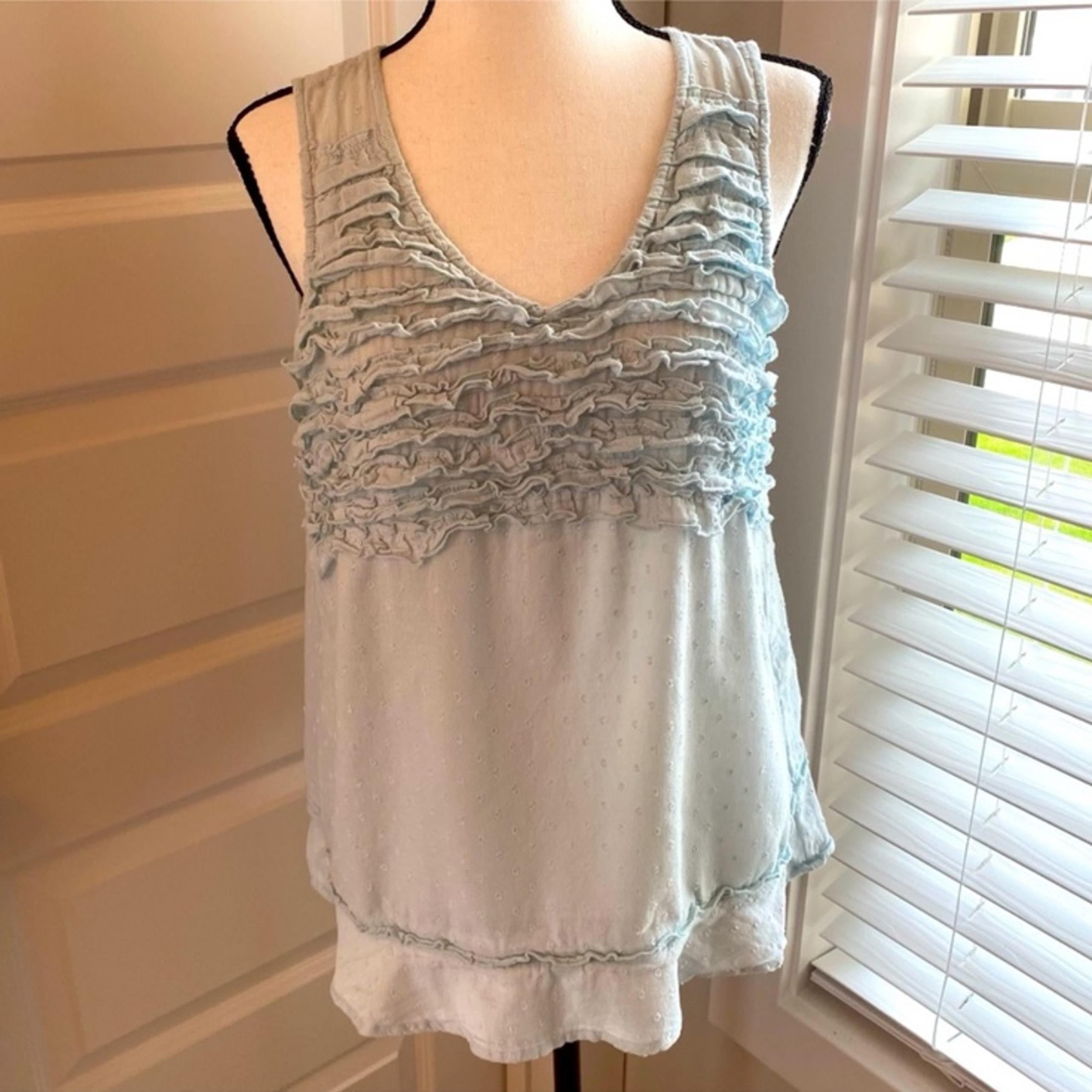 Vintage America Blues|| Light blue ruffled v-neck tank
