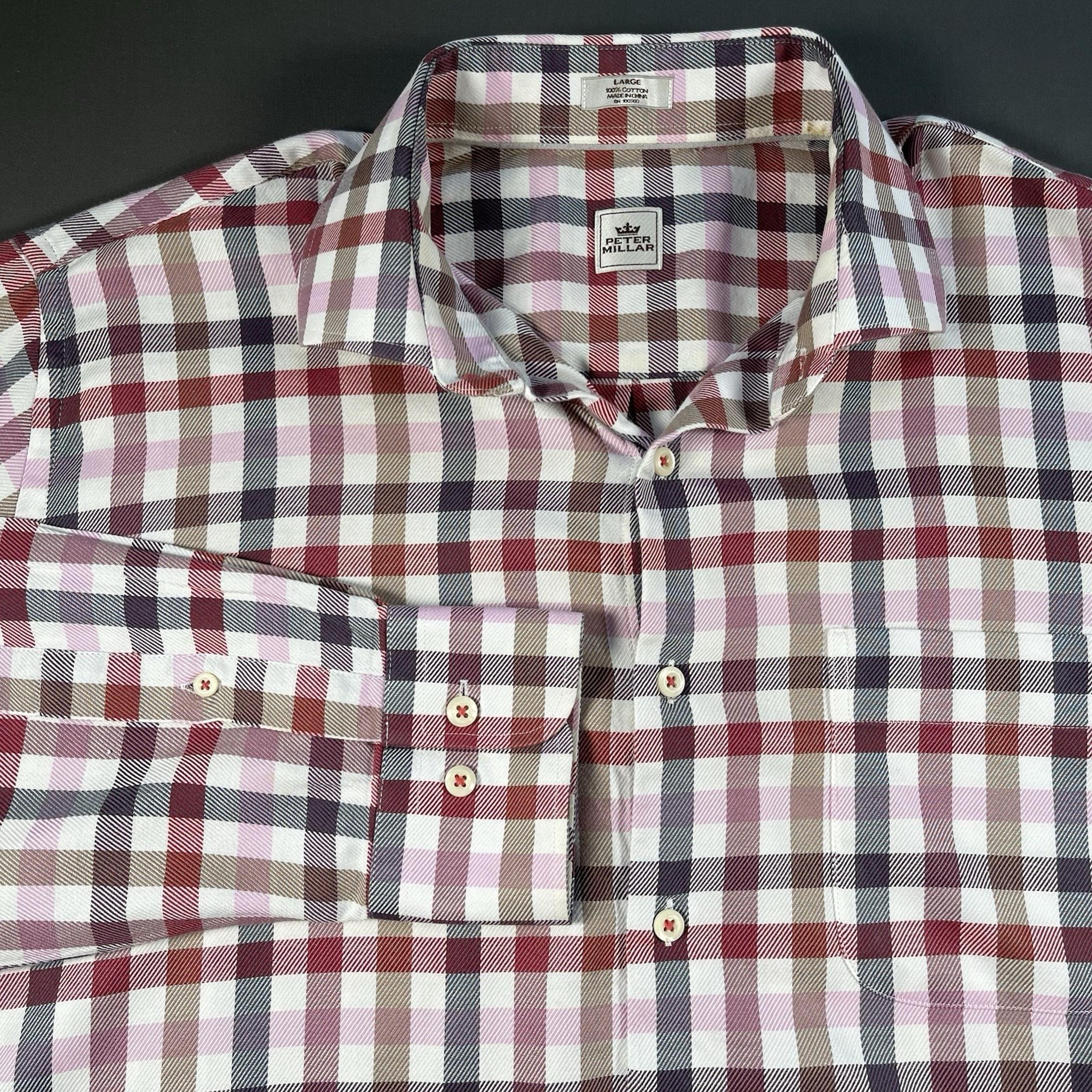 Peter Millar Men's Plaid Button Up Long Sleeve Dress Shirt Size Large