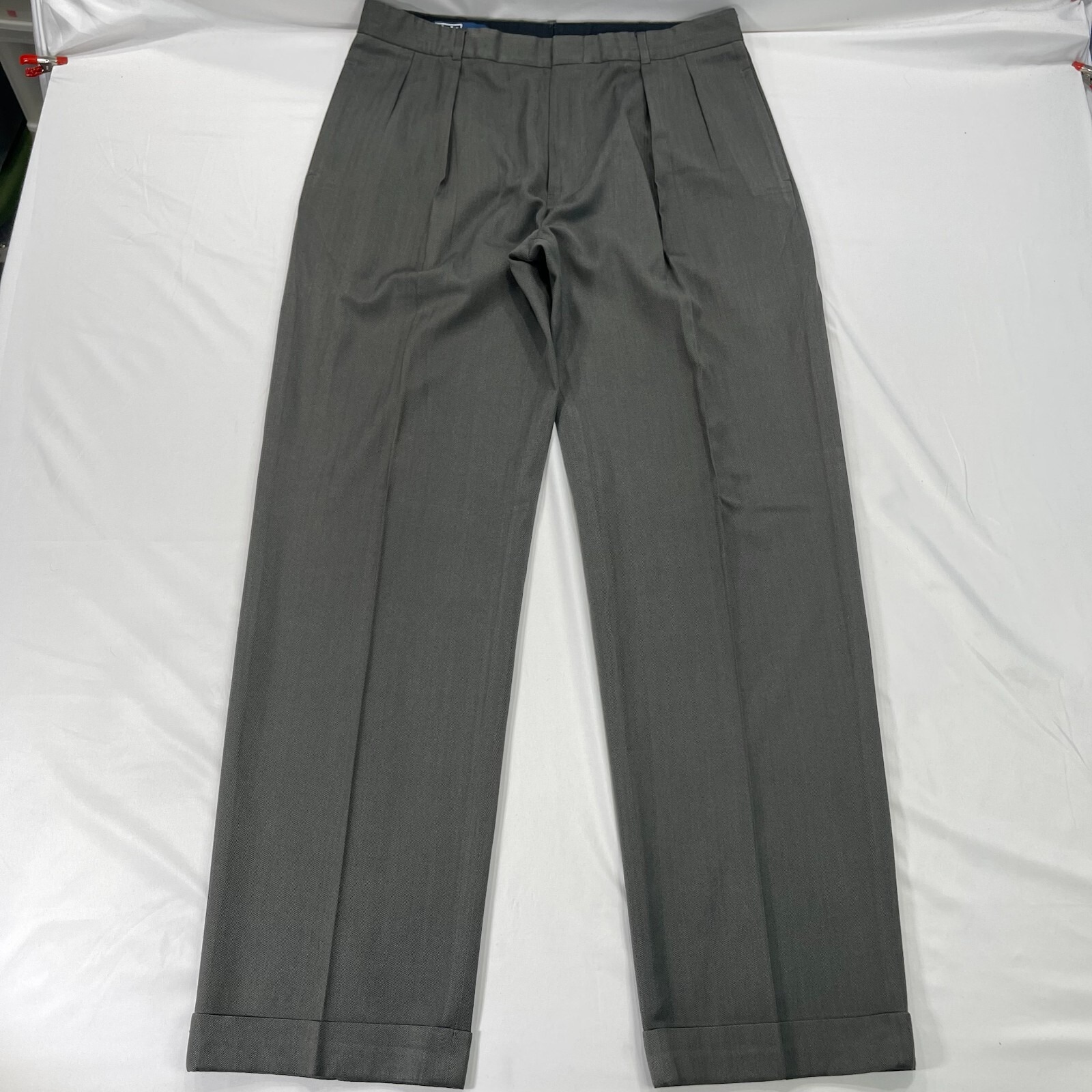 Vintage Polo Ralph Lauren Dress Pants Mens 35x33 Gray Silk Cotton Blend Pleated