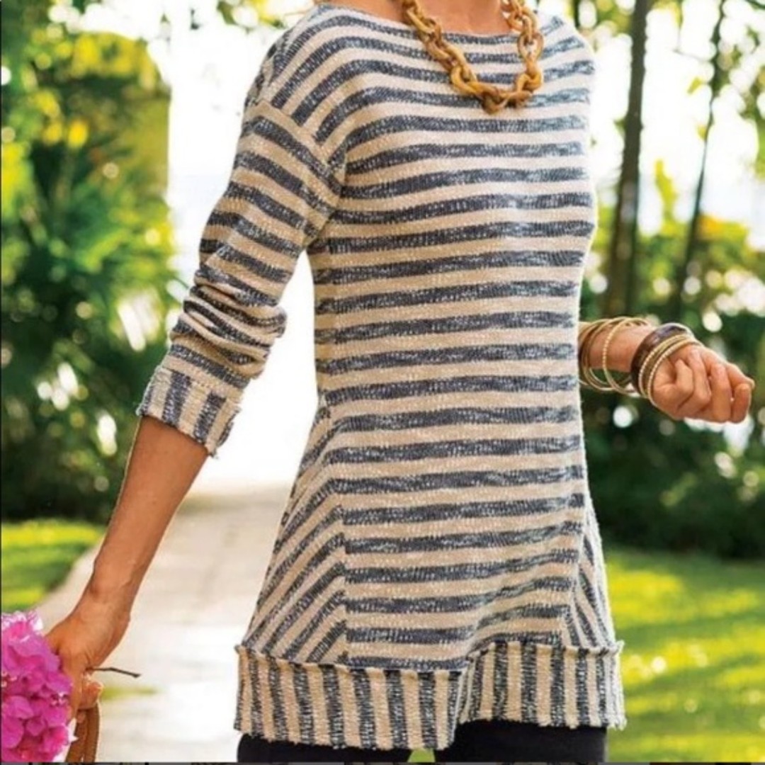 Soft Surroundings Mariana Sweater Nautical Stripe Pullover Tunic Size Small