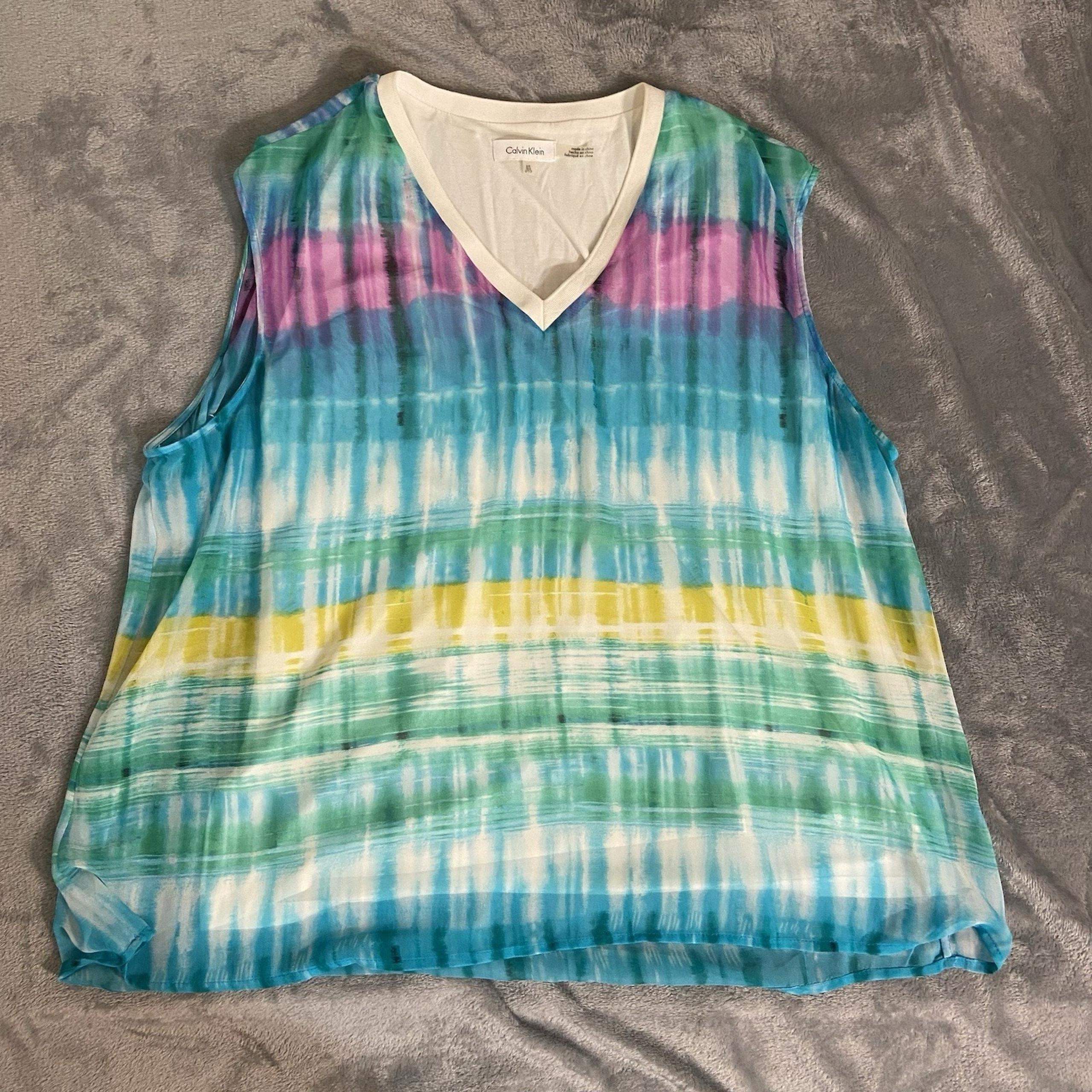 Calvin Klein Woman's OX Sleeveless Multicolor Top Sheer Lined Spring Easter