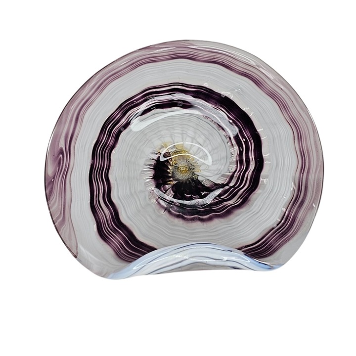 Signed P Cahill Art Glass Business Card Holder Sculpture Purple White Swirl FLAW