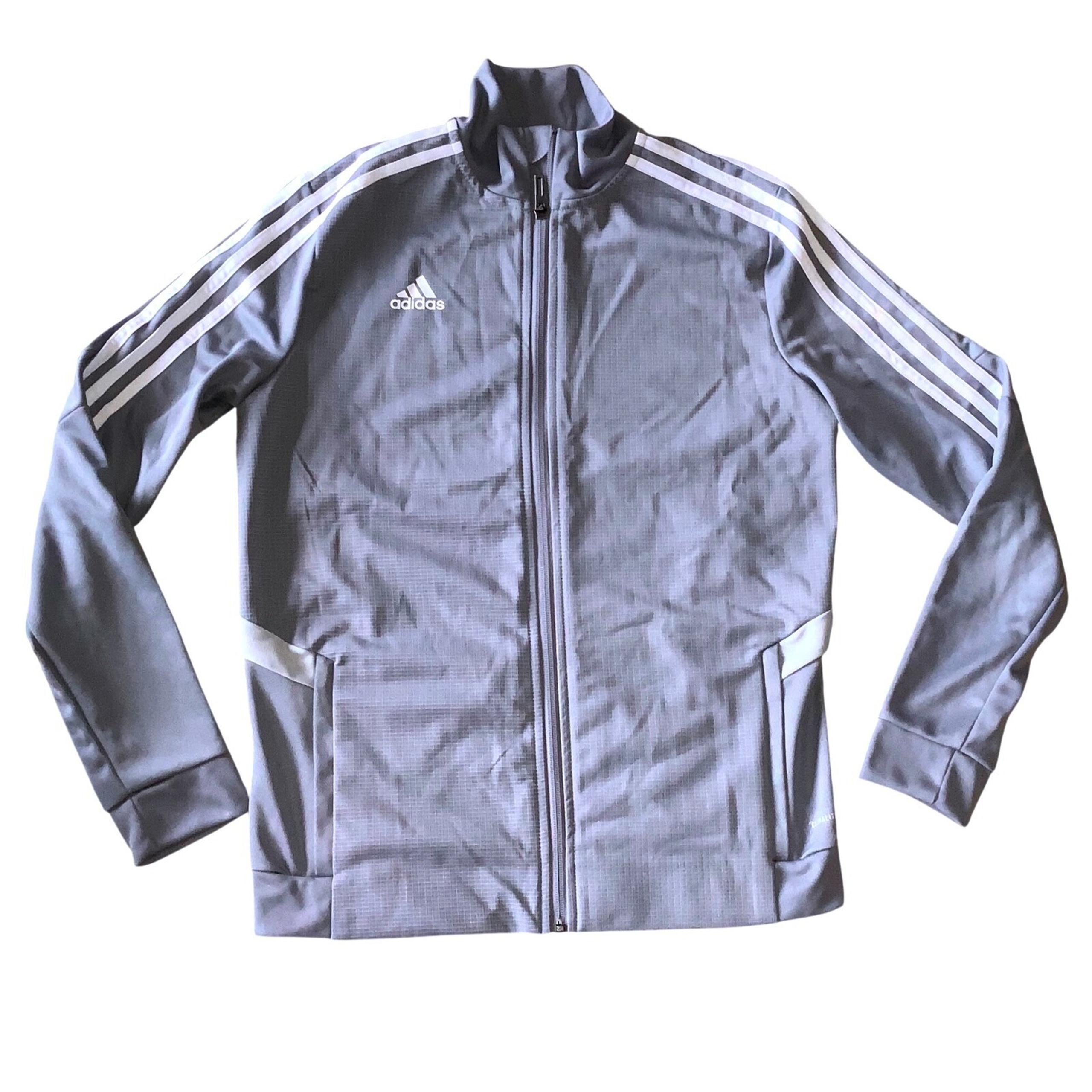 Adidas Women's Med Track Jacket Full Zip Gray White Stripe Athletic Coat Medium