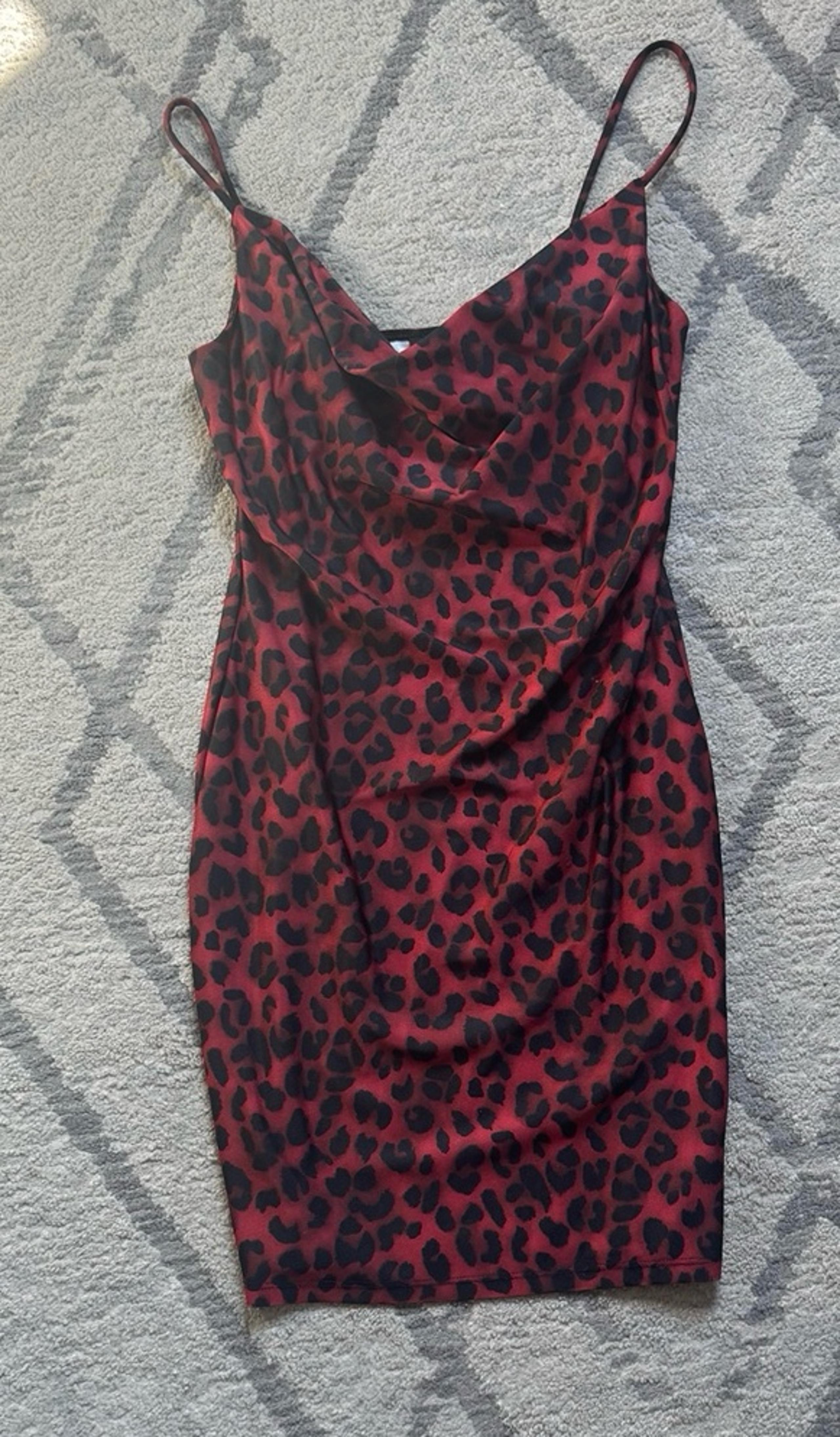 Red and black leopard print dress