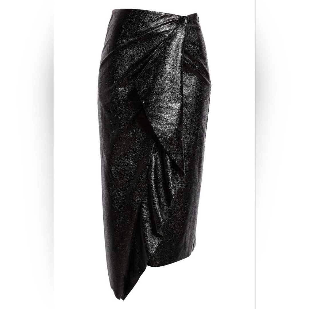 NWOT RAMY BROOK QUINN RUFFLE LAUX LEATHER MIDI SKIRT