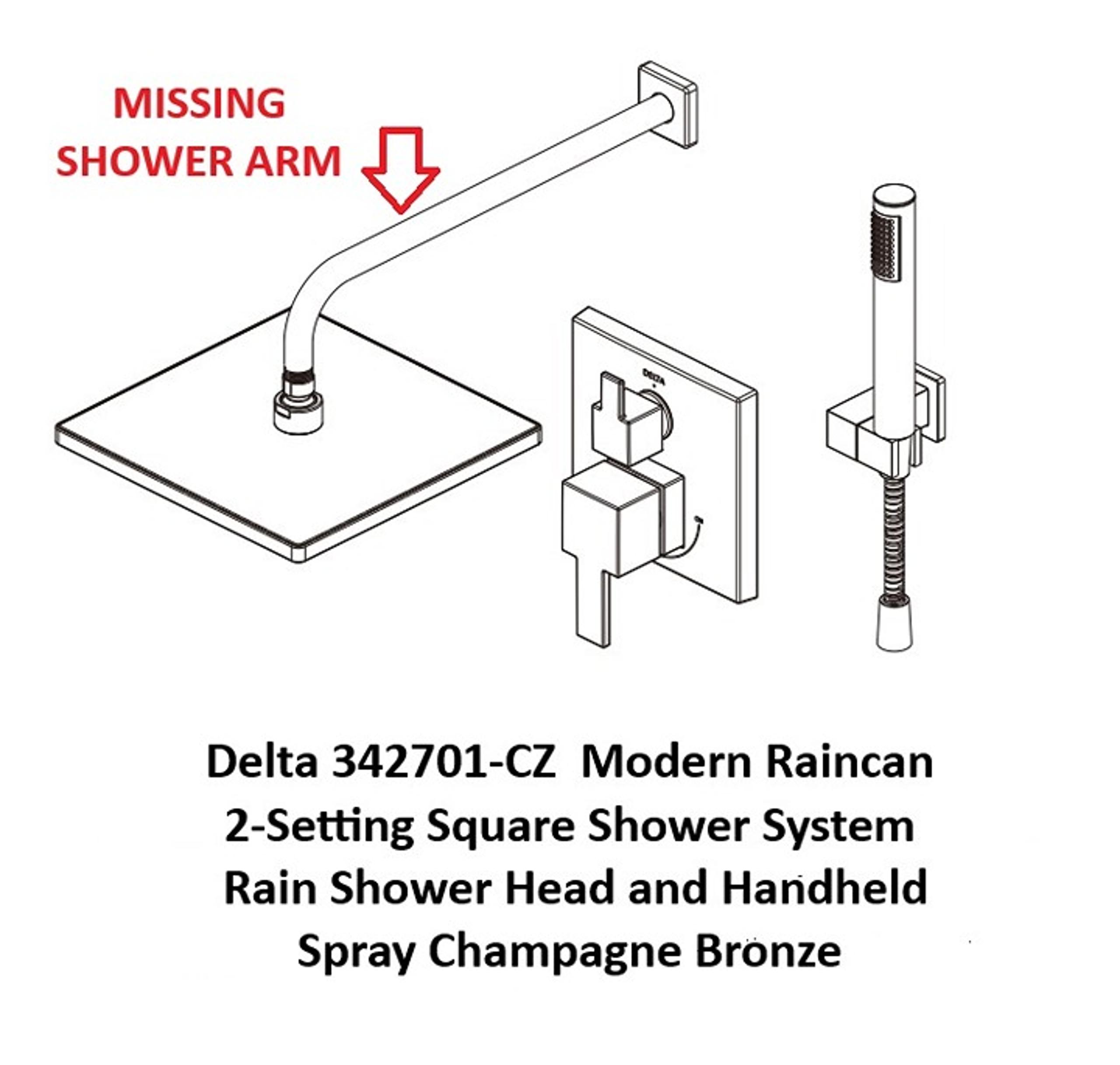 Delta Raincan Square Shower System - MISSING ARM - Champagne Bronze 342701-CZ