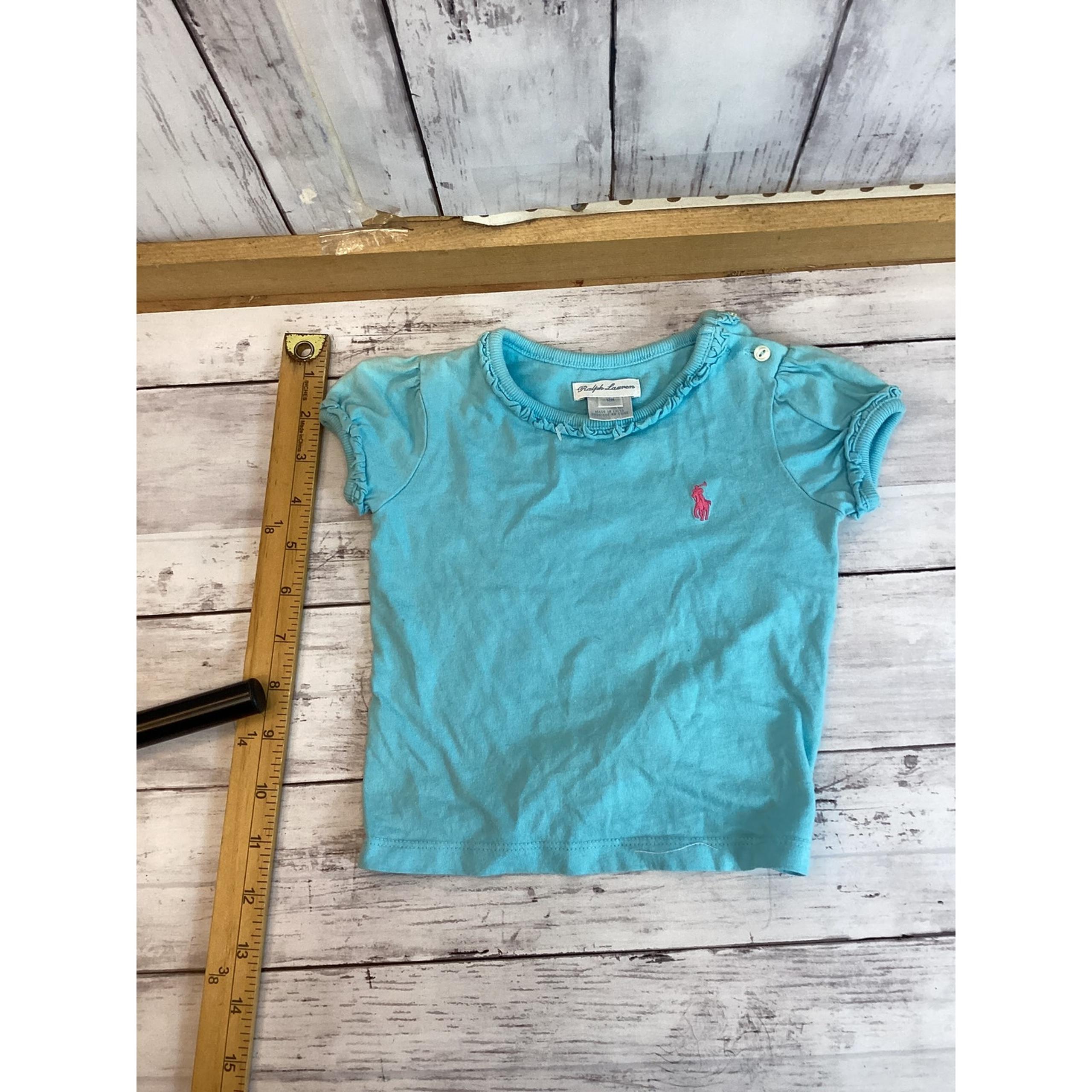 Y2K Ralph Lauren Baby Girl T-Shirt Size 12M Turquoise Pink Logo Classic Fit