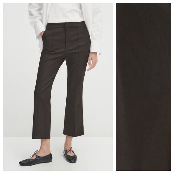 NWT. Massimo Dutti Waxed Kick Flare Trousers with Central Seam Detail. Size 4.