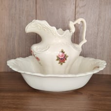 Vintage Arnels Elegant Floral Wash Basin Large Water Pitcher & Bowl Extra Large