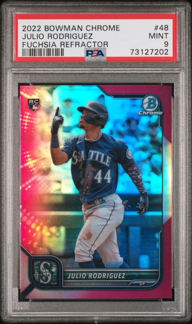 2022 Bowman Chrome Julio Rodriguez /299 Fuschia PSA 9 Rookie Card RC