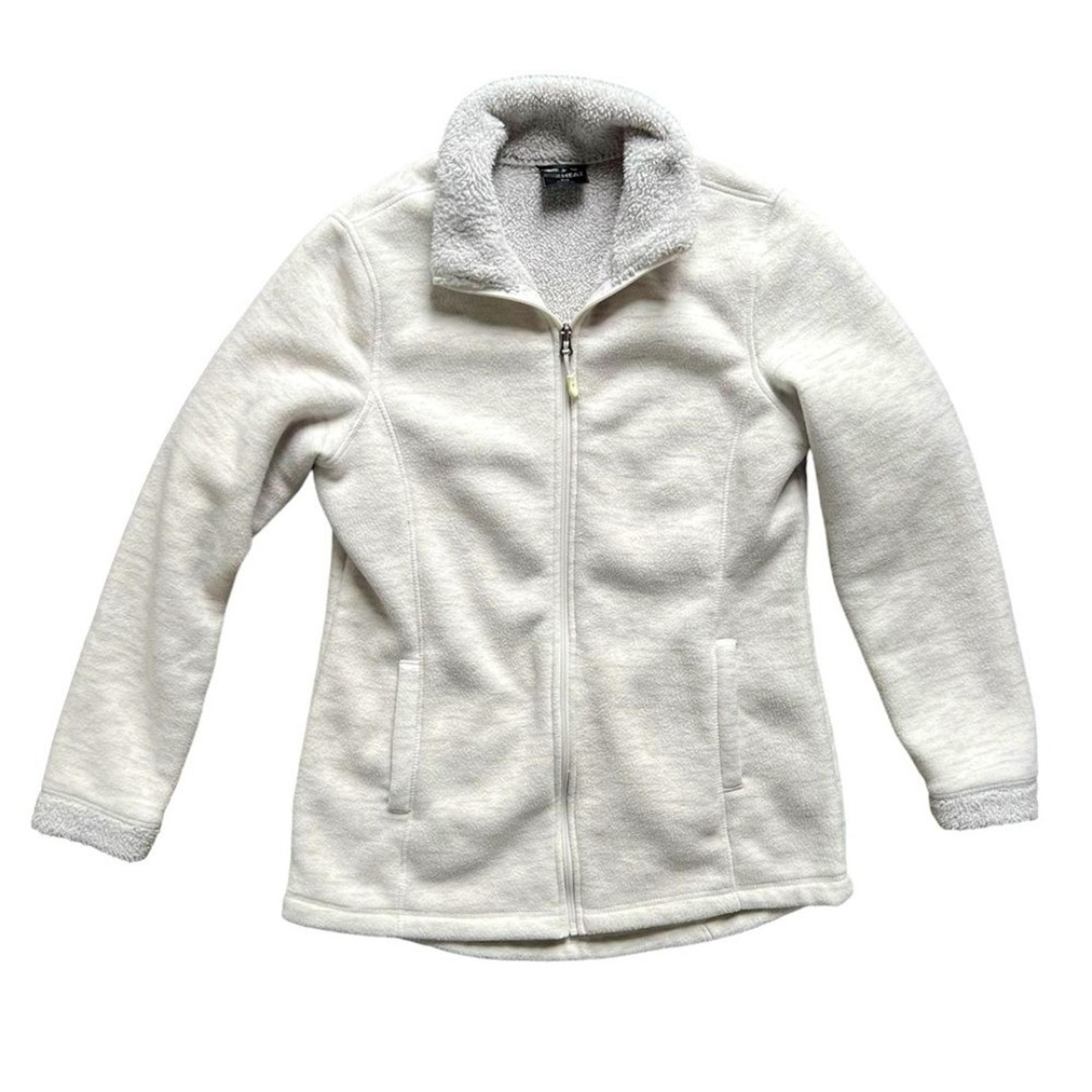 32 Degrees Sherpa Lined Off White Gray Fleece Jacket Full Zip Women's size Med