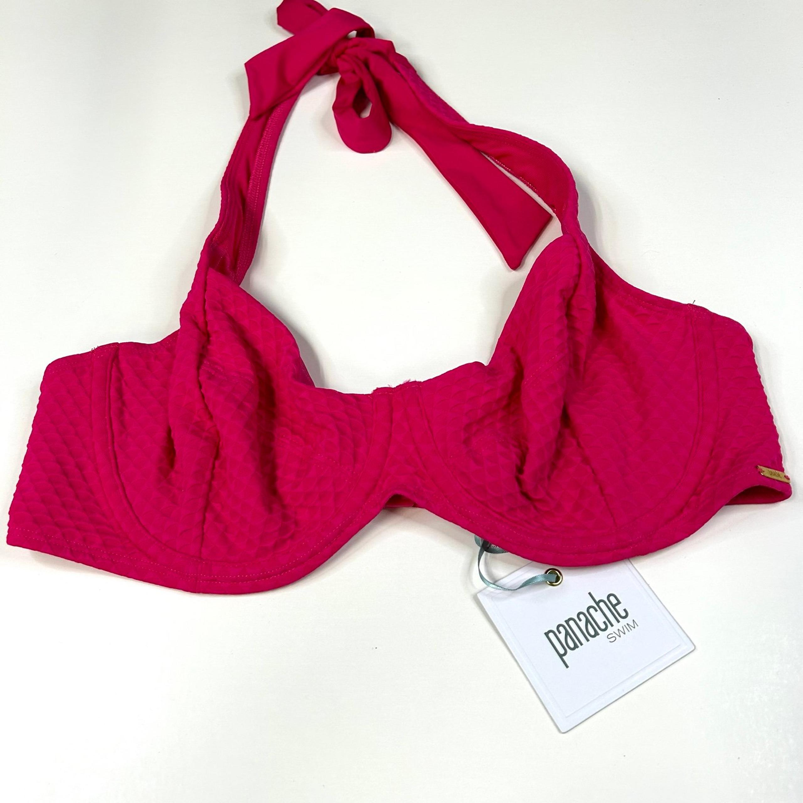 NEW Panache Swim 36DD Bikini Top Solid Pink Echo SW1325 Halter Underwire #2445