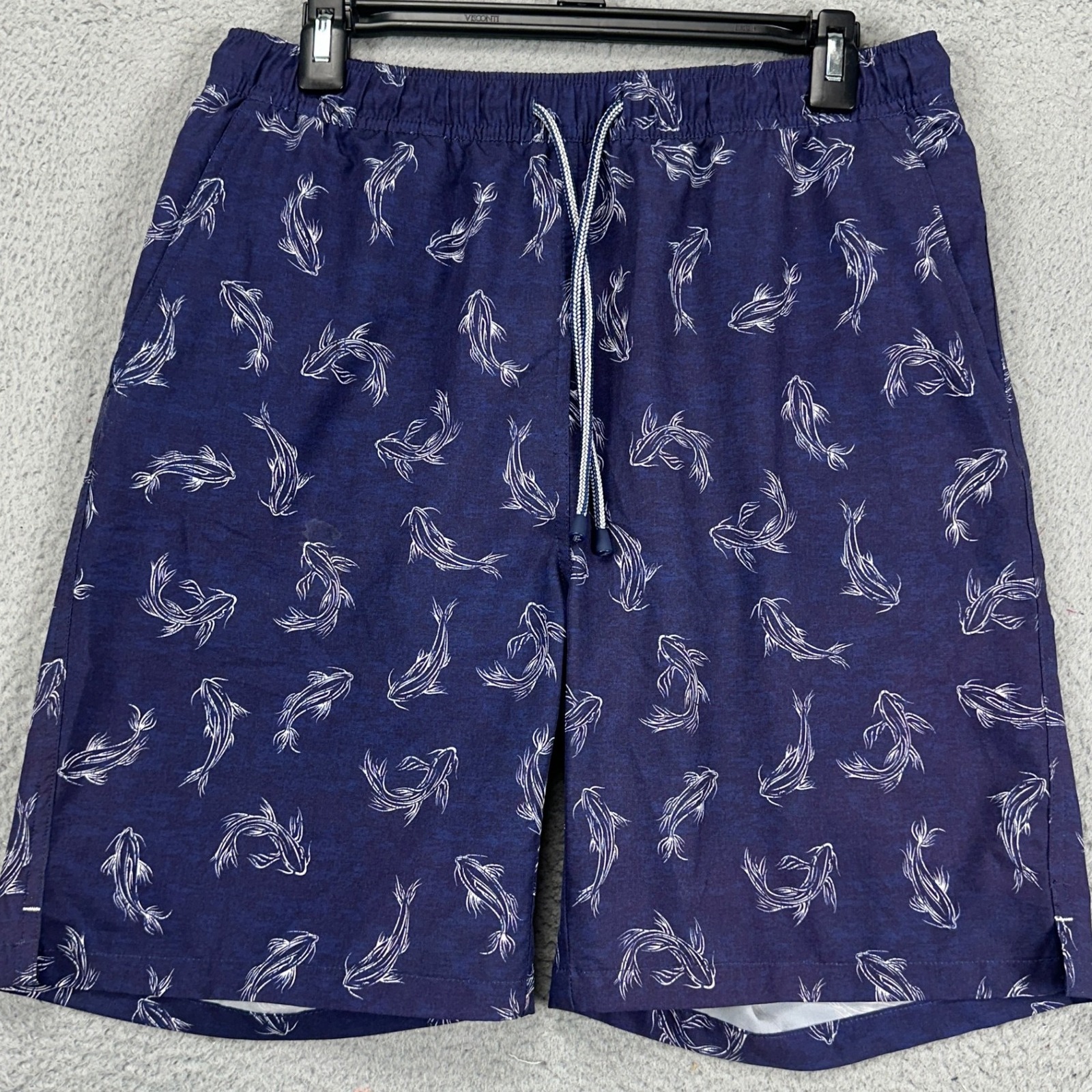 Peter Millar Seaside Swim Trunks Mens Medium Purple Fish Print Logo Board Shorts