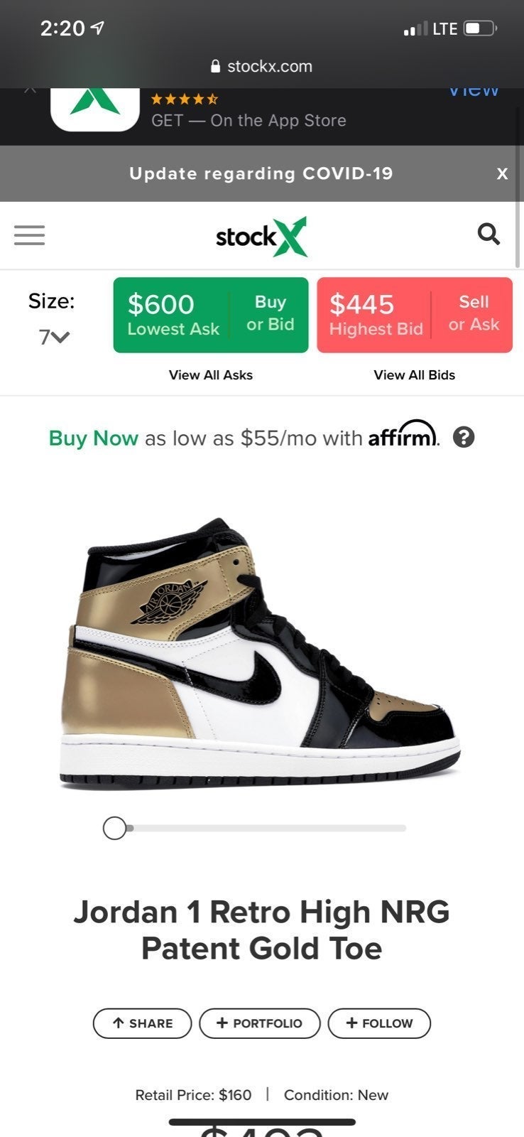 Jordan 1 high gold toe