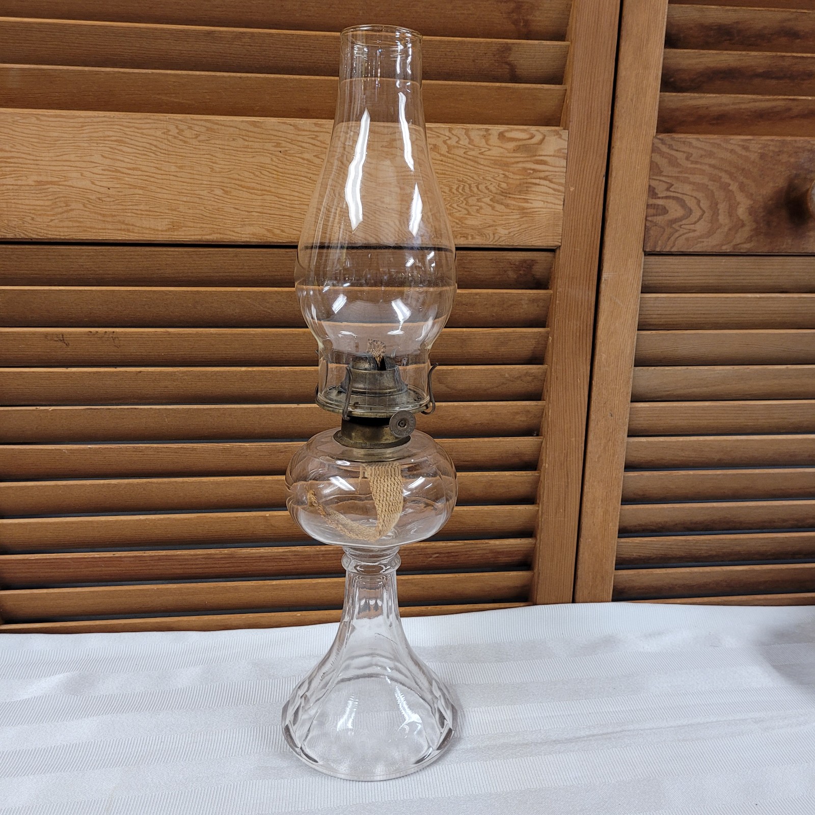 Antique Clear Glass Pedestal Oil Lamp Eagle Burner