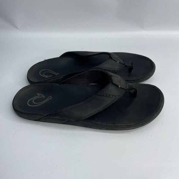 Mens Olukai Nui-M Sandals Men's 12 Full Grain Leather Flip Flops Beach Casual