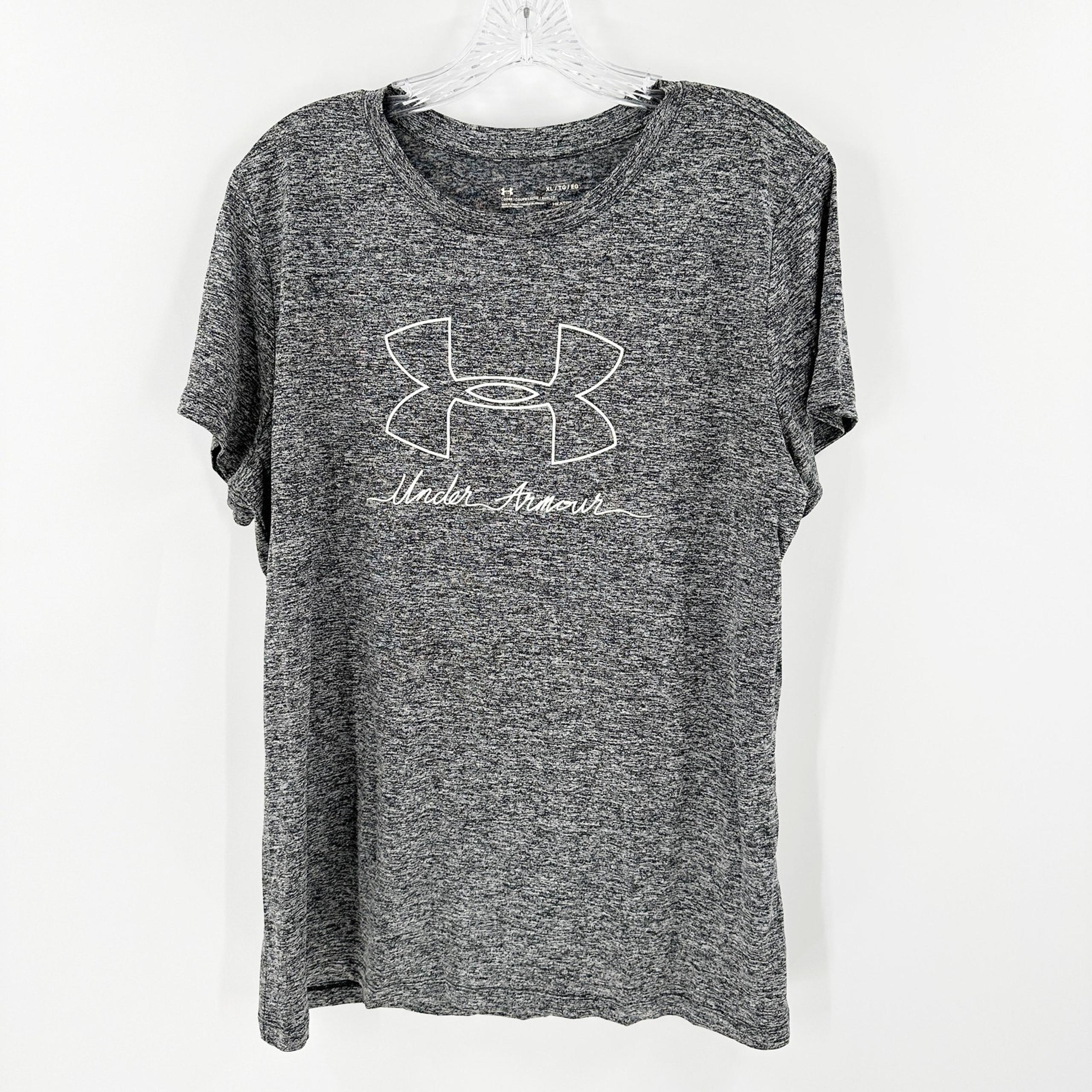 Under Armour Gray Space Dye Short Sleeve Heatgear Graphic Activewear Top Size XL