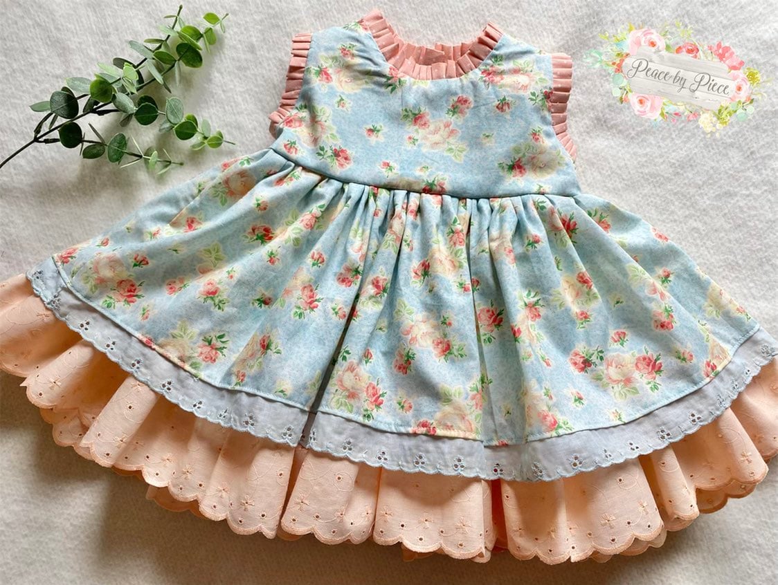 Handmade blue vintage floral dress with bow back - 24 month handmade