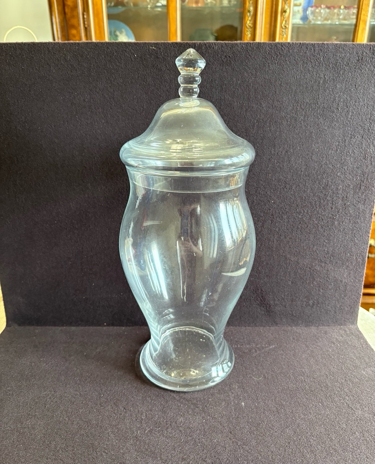 VTG Tall Clear Hand Blown Glass Apothecary Candy Jar Knob Lid 15”