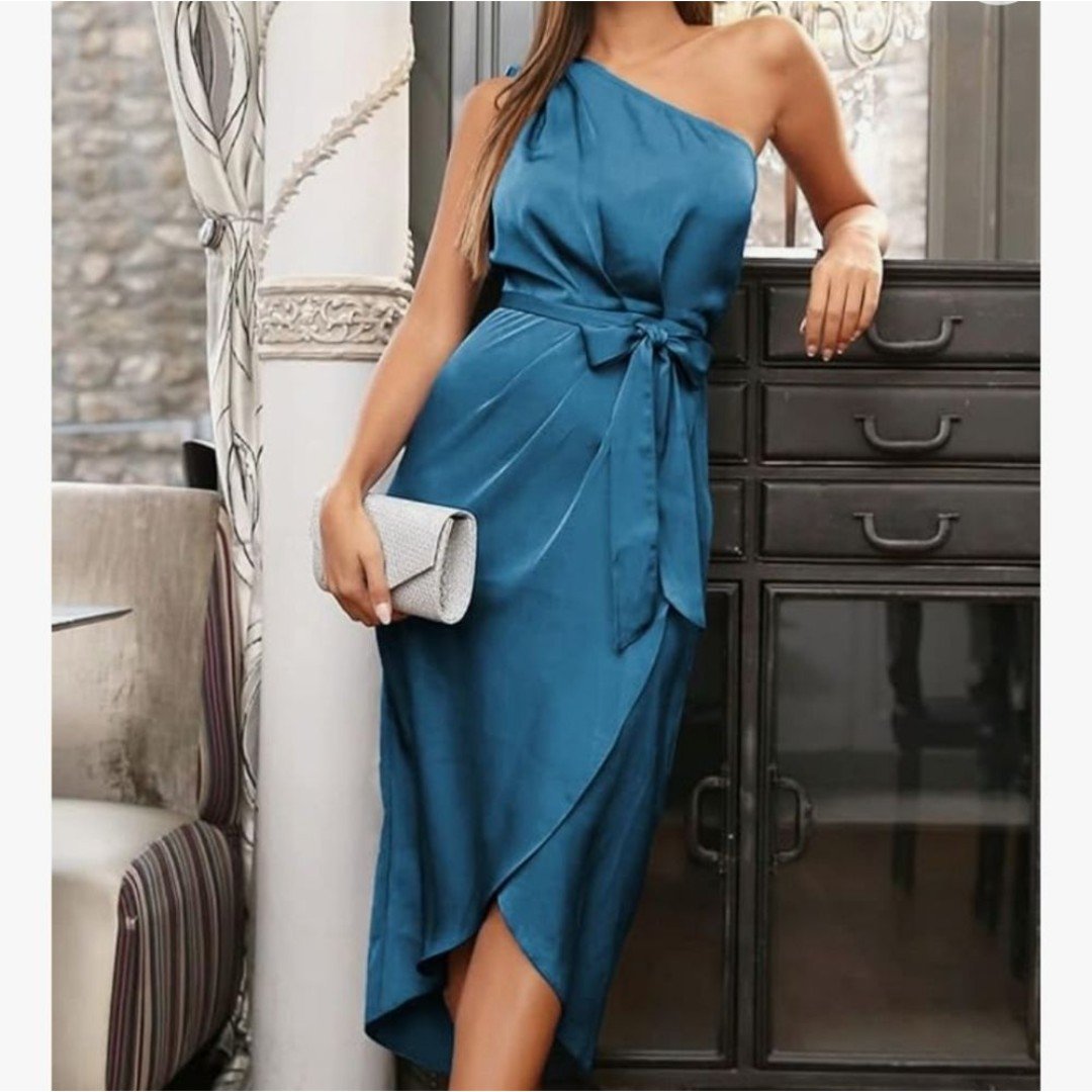 Ruched Bodycon One Shoulder Faux Wrap Tulip Cocktail Dress Size XL
