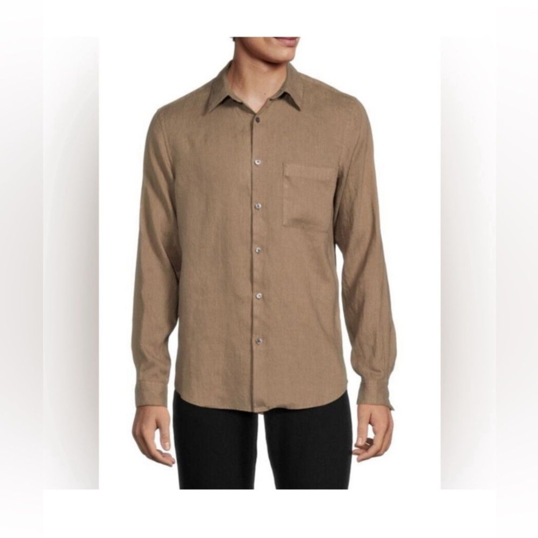 Theory Irving PA Linen Button Down Shirt Fossil size XL