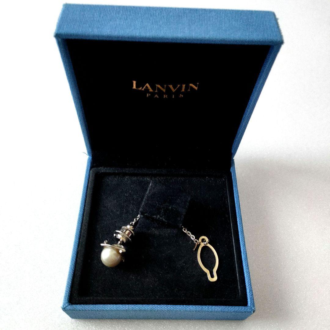 LANVIN Pearl Tie Tack, Pearl Tie Pin, Pin Brooch with Chain
