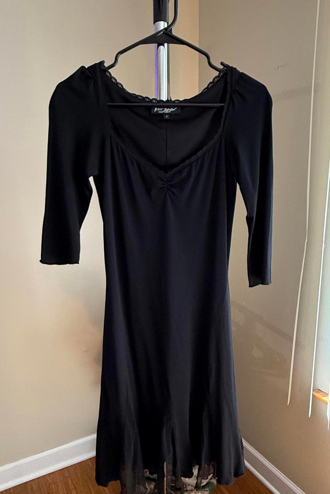 Betsey Johnson Black Midi Dress with Lace Trim Size P (Petite) Y2k