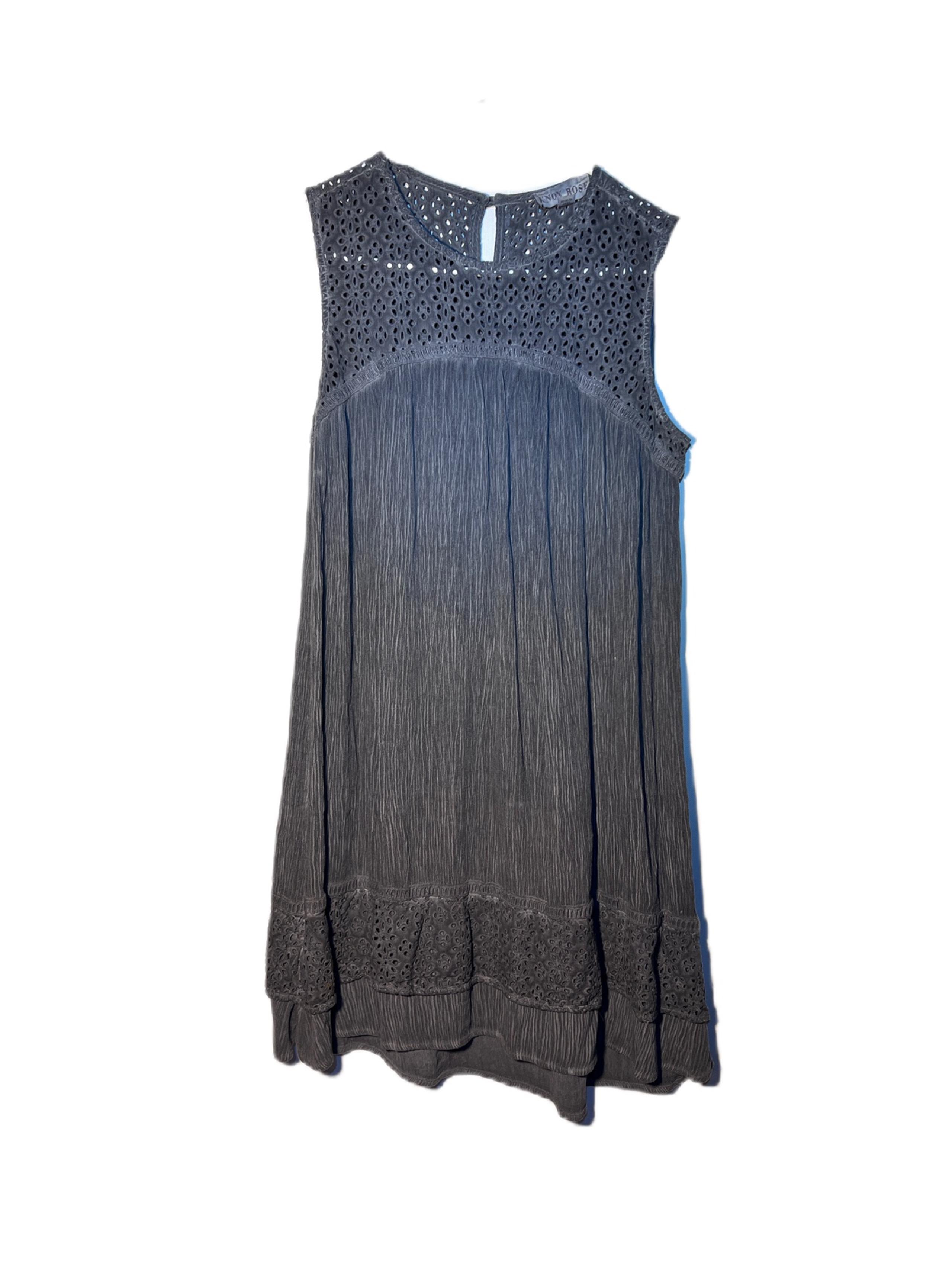 WOMENS SIZE MEDIUM KNOX ROSE GREY EYELET ACCENT BOHO CASUAL SLEEVELESS DRESS