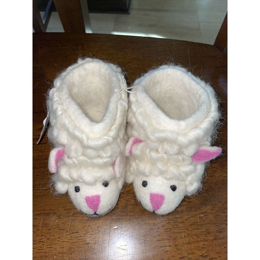 NEW Wooly Sheep Kids Toddlers Slipper Handmade Lamb Wool Size 23 Made In Nepal