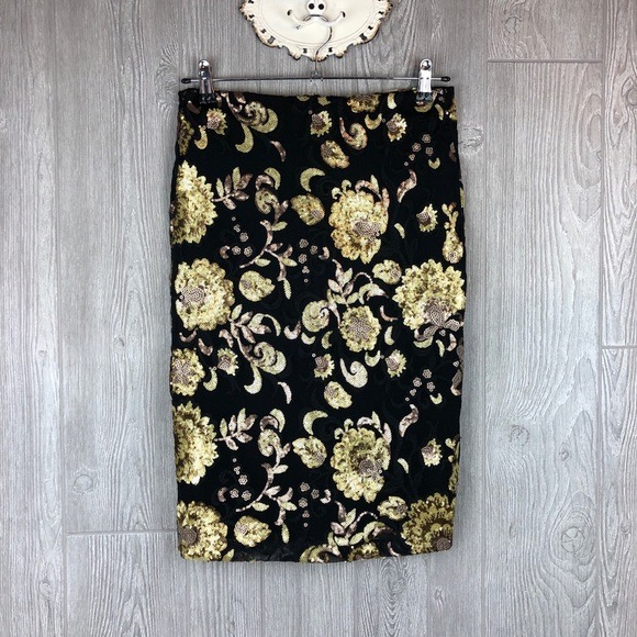 Garnet Hill Black Gold Sequined Skirt