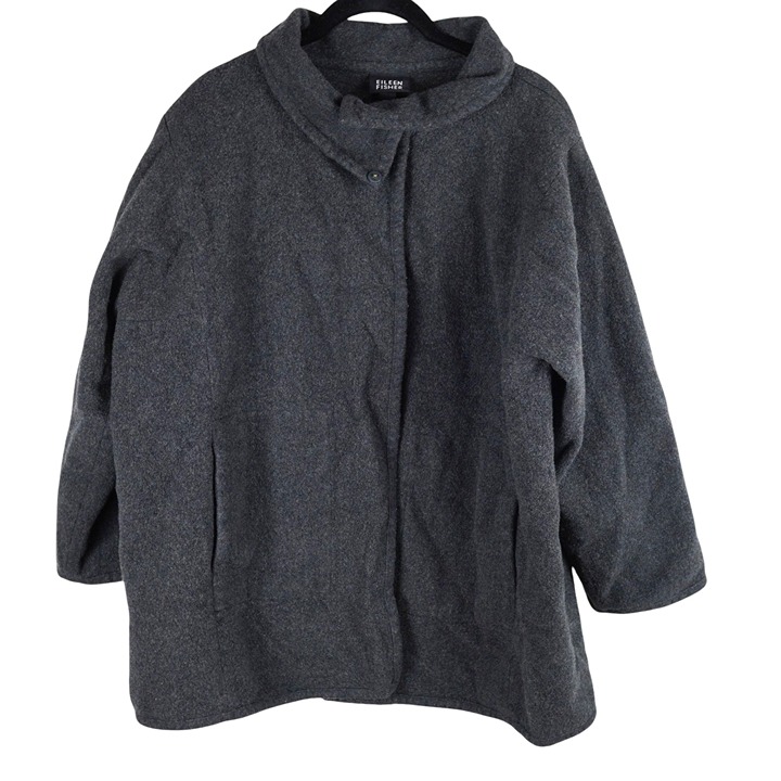 Eileen Fisher Size S Wool Asymmetric Boxy Coat Gray