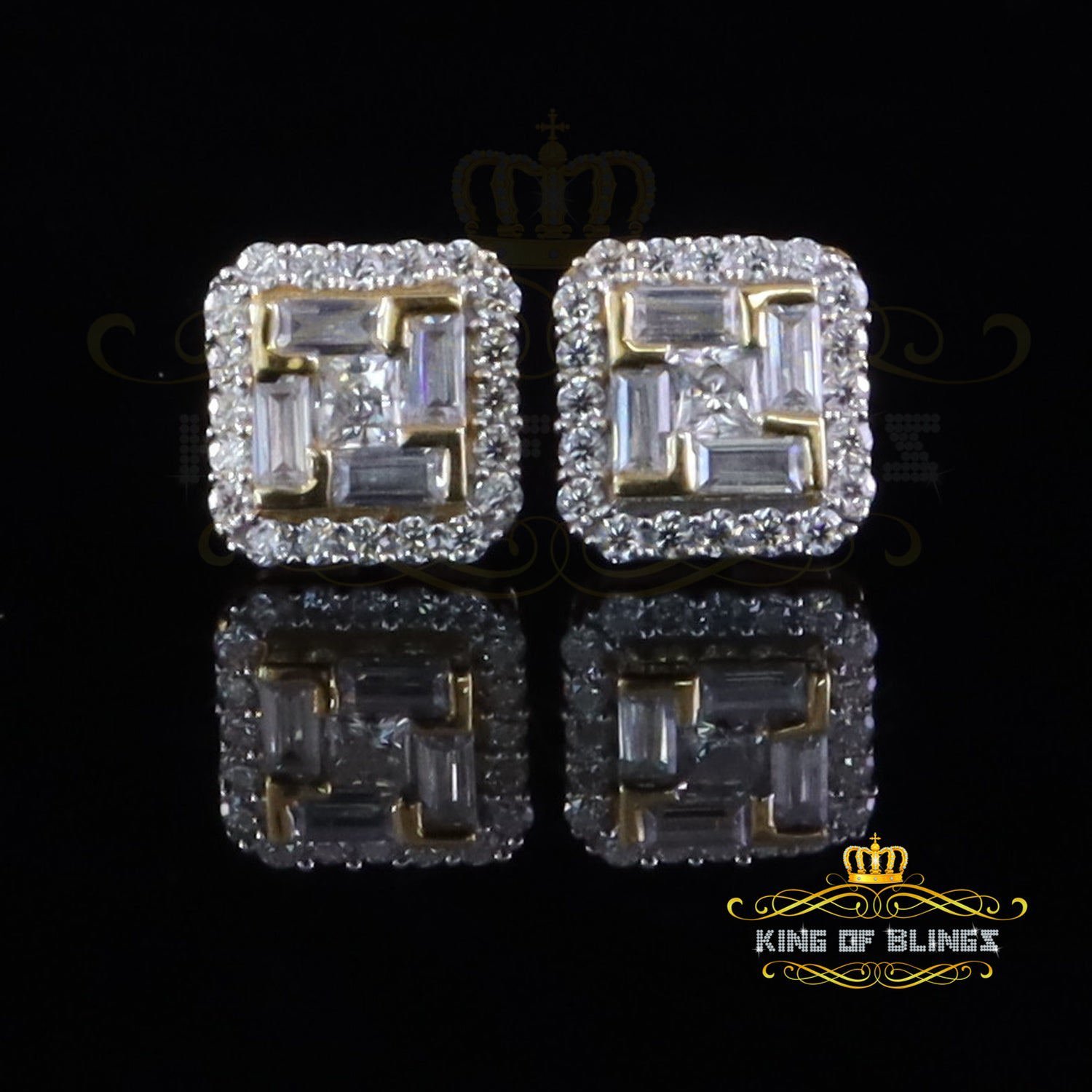 King of Bling's 1.25ct VVS 'D' Moissanite Men's/Womens 925 Silver Yellow Square