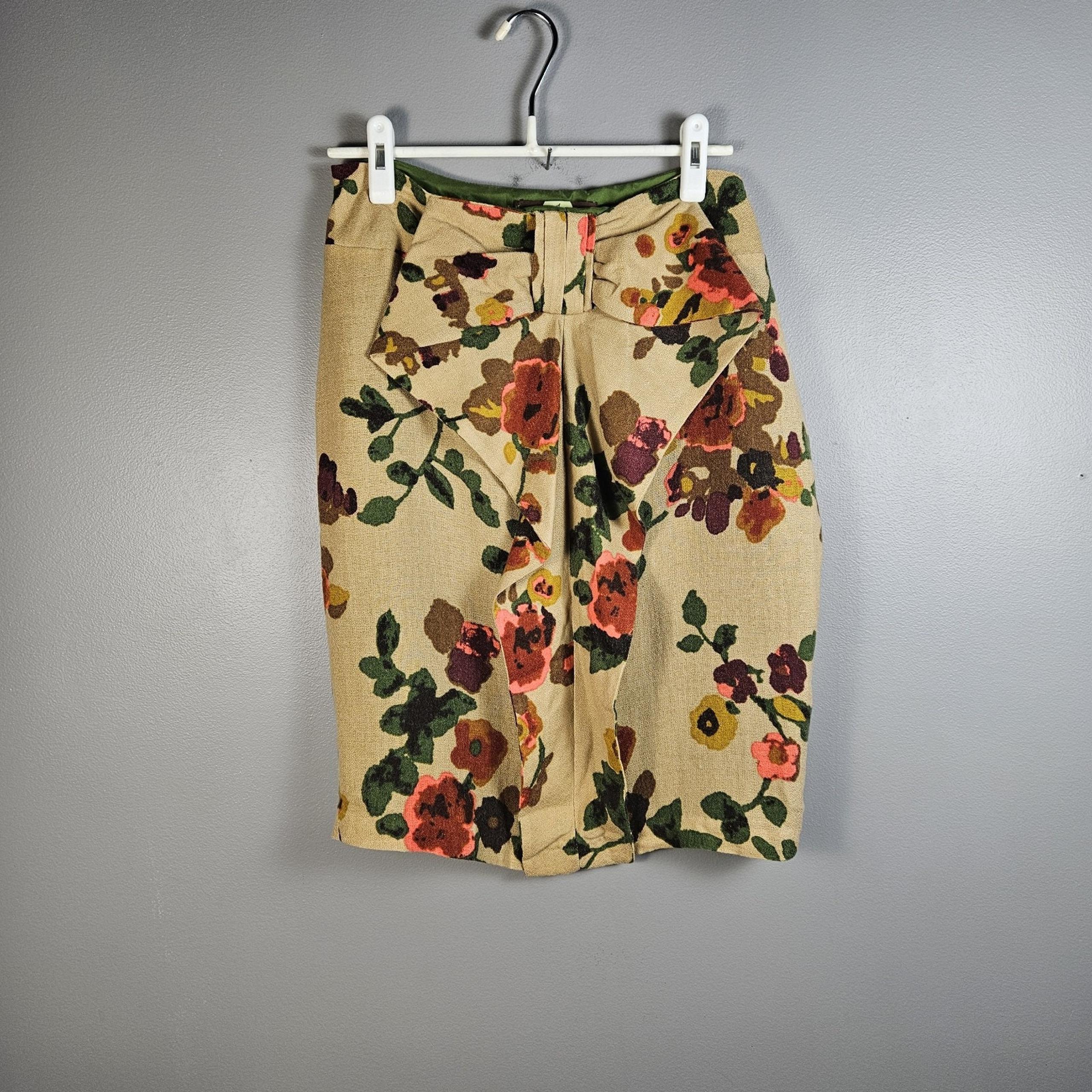 Anthropologie Eva Franco Size 4 Skirt Floral Straight Pencil Green Tan Bright