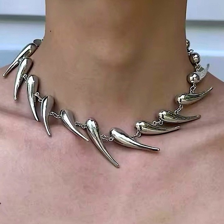 Stainless Steel Spiked Silver Choker Necklace Punk Retro