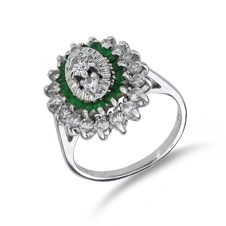 Vintage 14K White Gold .79ctw Diamond & .336ctw Emerald Cocktail Ring GR-3354-C
