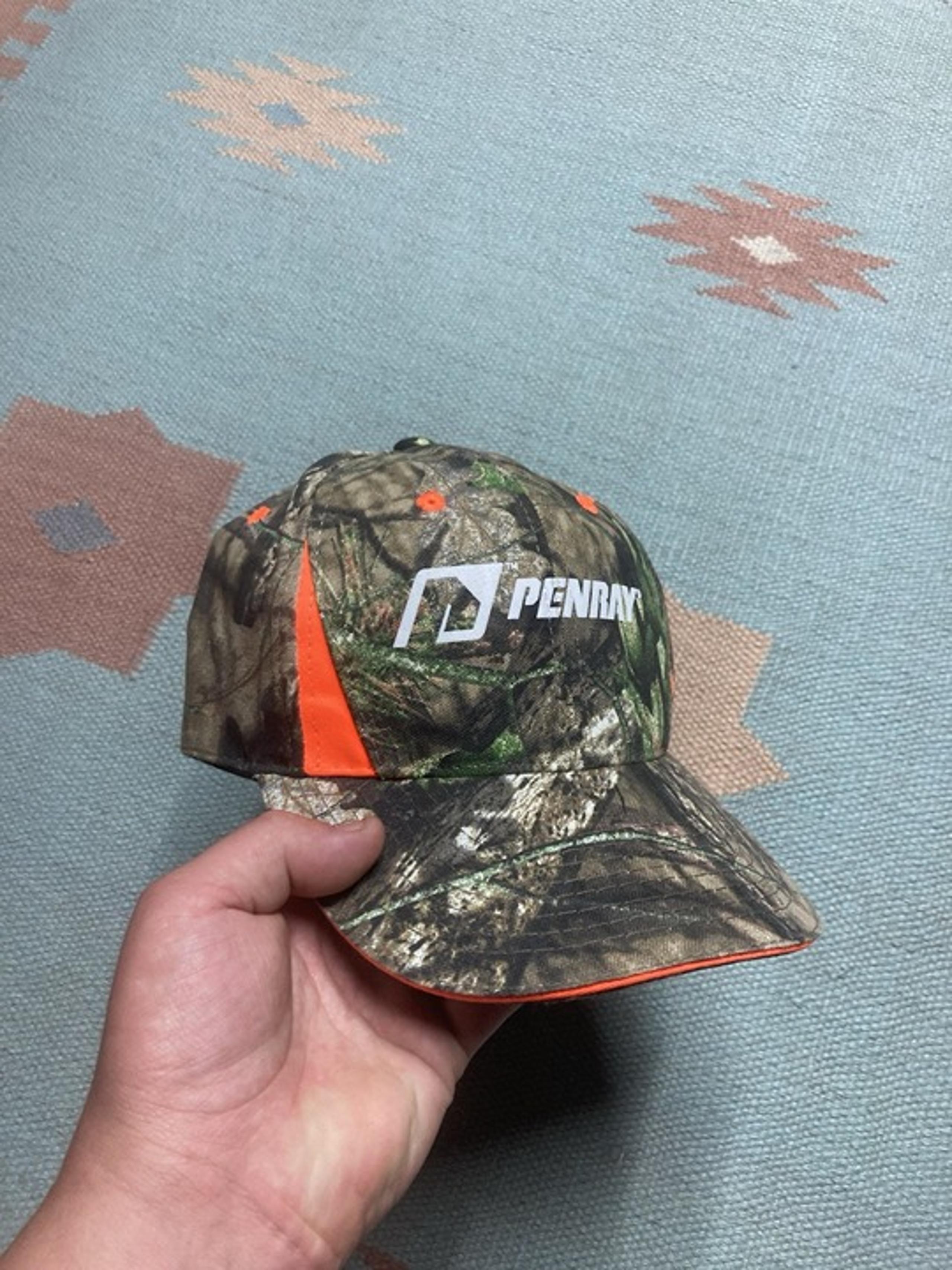 NEW vintage Strapback hat camo cap mossy oak Penray automotive blaze orange NWT