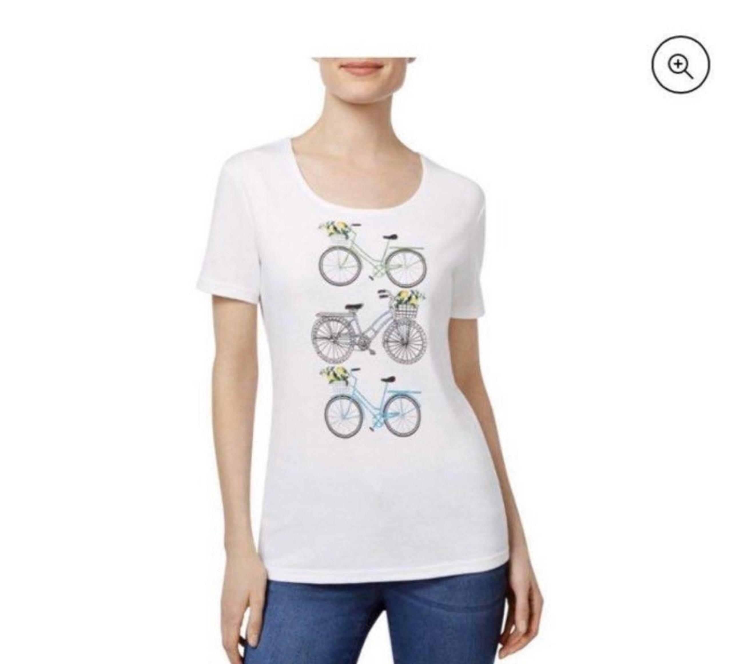Karen Scott Women’s White Embellished Bike Graphic T-shirt Size XS