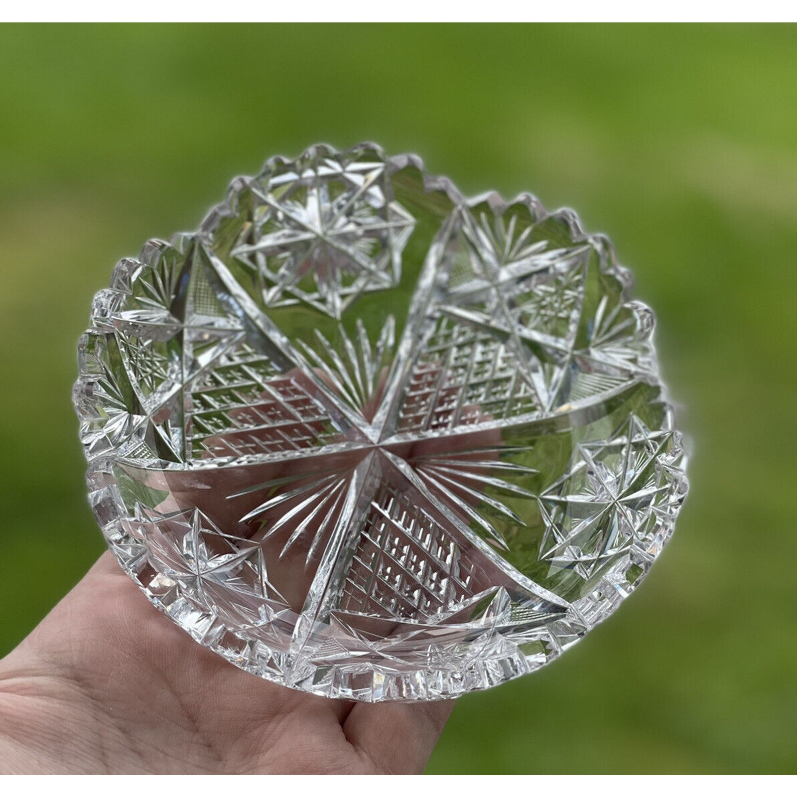 Maple City Cut Glass Nappy Enalia American Brilliant Period ABP Bowl Candy Dish