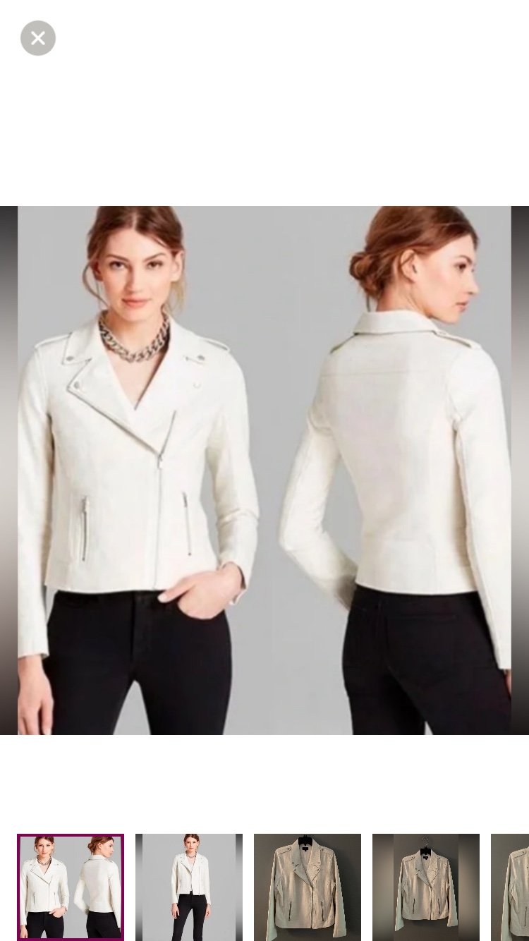 Worn Once! Like New! NYDJ Ivory Faux Leather and Linen/Rayon Moto Jacket