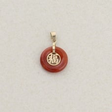Pendant Only 14k Yellow Gold Natural Red Jade Blessed Chinese Character Pendant