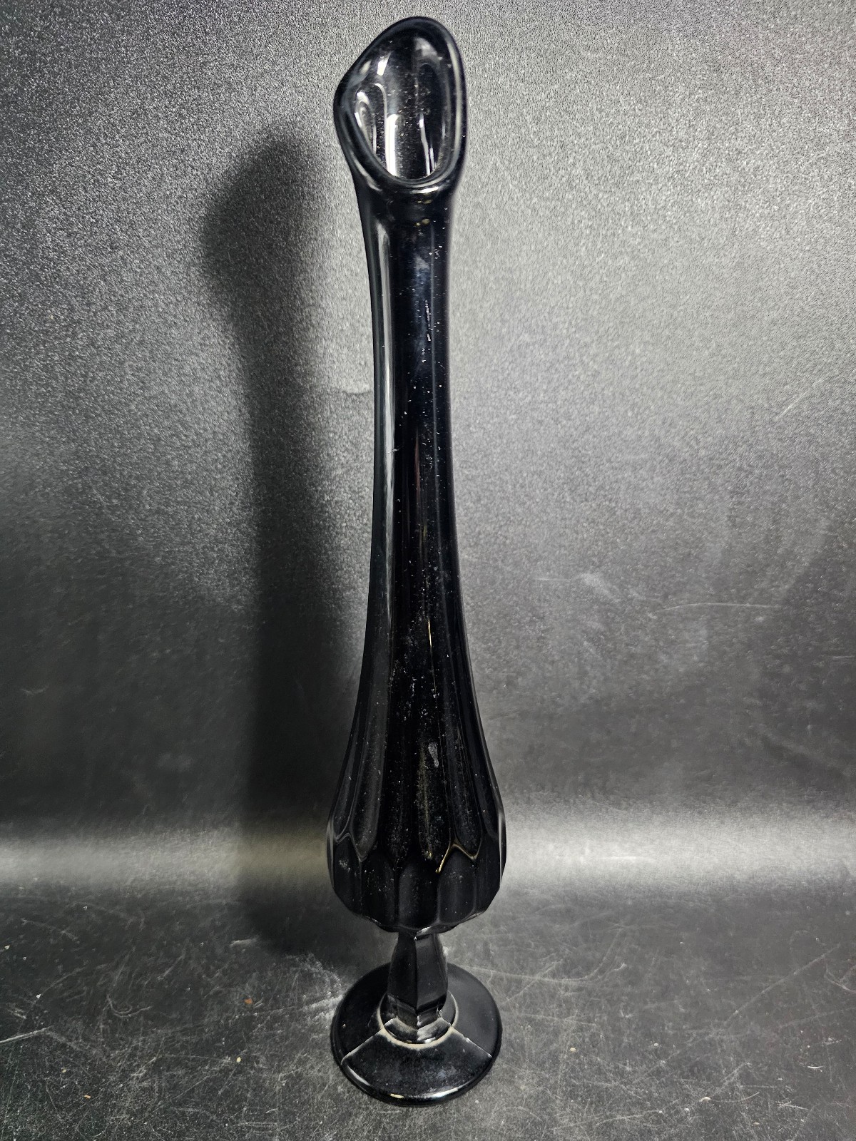 Vintage Fenton black amethyst swung vase