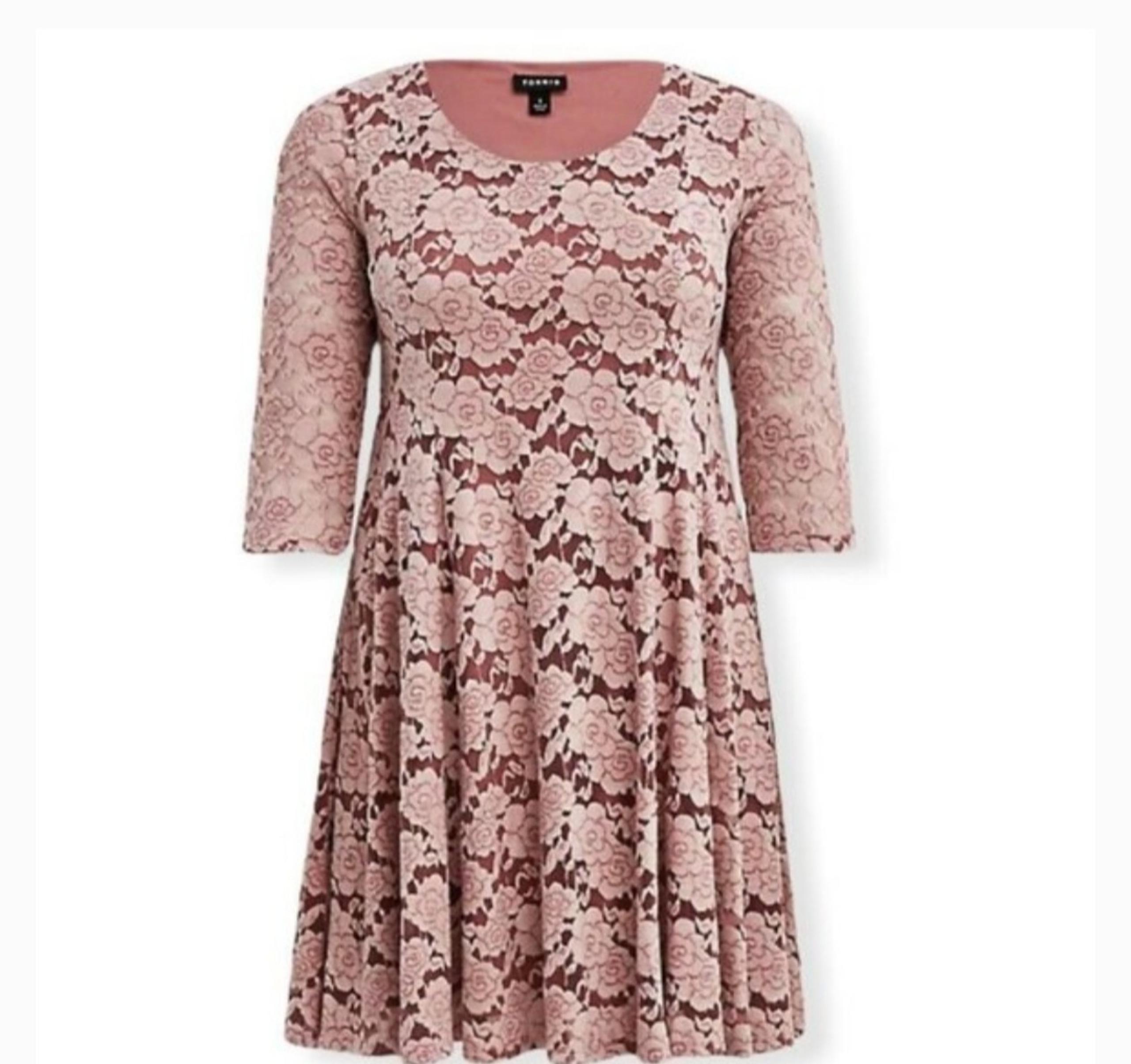 New Torrid Mauve Brushed Lace Midi A Line Skater Dress with Pockets Size 0 (12)
